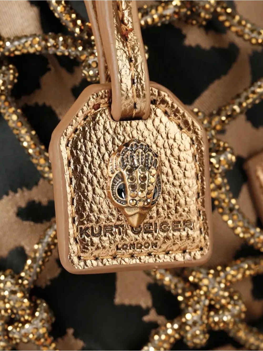 Kurt Geiger Bronze Macramé Mini Bag with Leopard Pouch - Picture 5 of 5